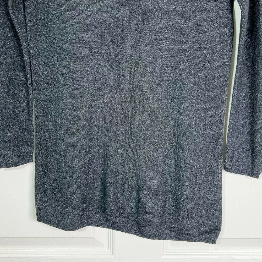 Zara Womens Black Metallic Crew Neck Pullover Asymmetrical Knit Sweater Sz M - Picture 5 of 9